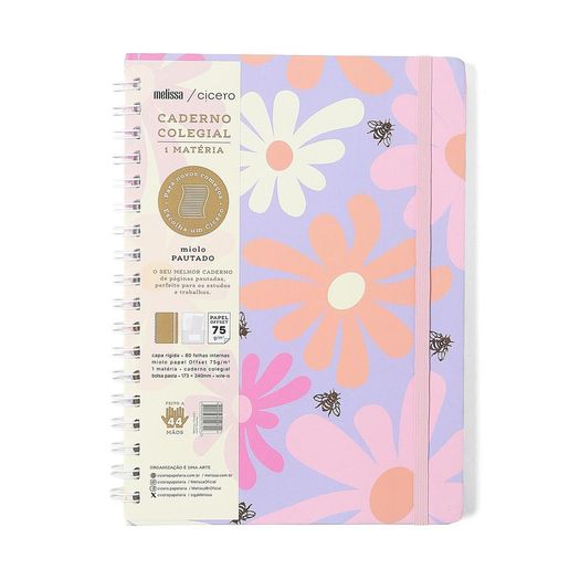 caderno colegial 1x1 80 folhas capa dura melissa color bloomy caderno colegial 1x1 80 folhas capa dura melissa color bloomy