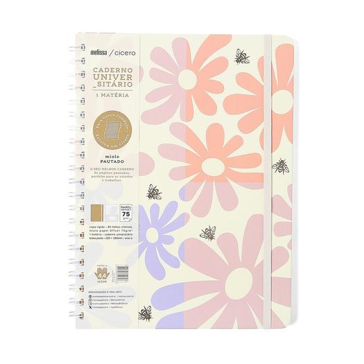 caderno universitário 1x1 80 folhas capa dura melissa block bloomy caderno universitário 1x1 80 folhas capa dura melissa block bloomy