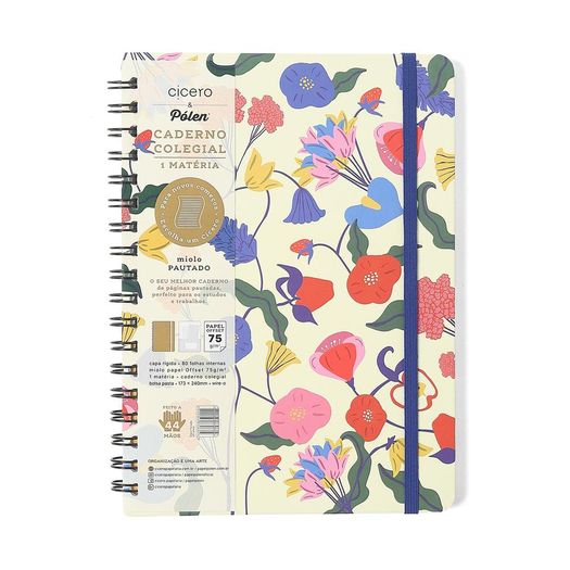caderno colegial 1x1 doce florada off white caderno colegial 1x1 doce florada off white