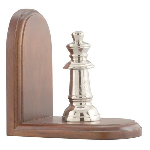 aparador de livro em madeira xadrez rainha prata 15x10x17cm aparador de livro em madeira xadrez rainha prata 15x10x17cm