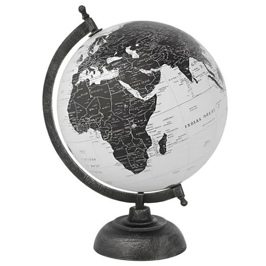 globo decorativo base metal pb preto e branco