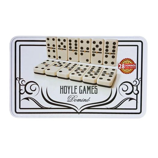 jogo de dominó 28 peças 12mm lata preto e branco resina hoyle
