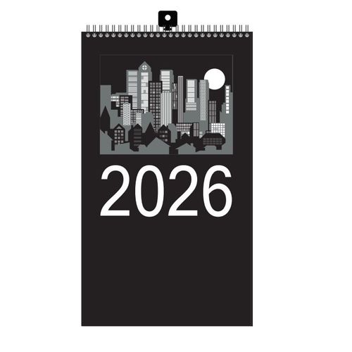 calendário 2026 de parede skyline preta