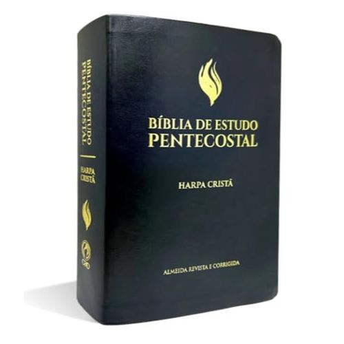 biblia de estudo pentecostal - media luxo harpa crista preta - 2025
