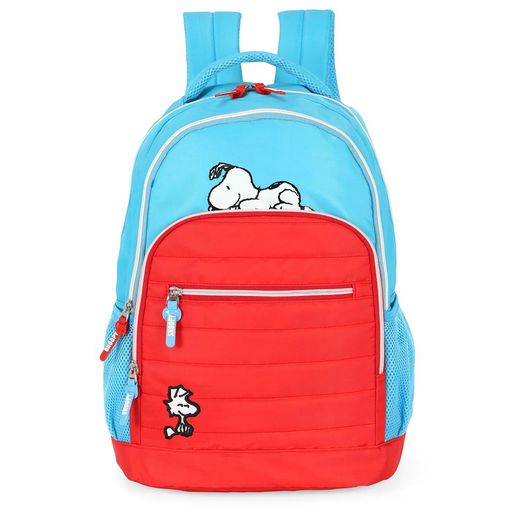 mochila com alça snoopy azul e vermelho