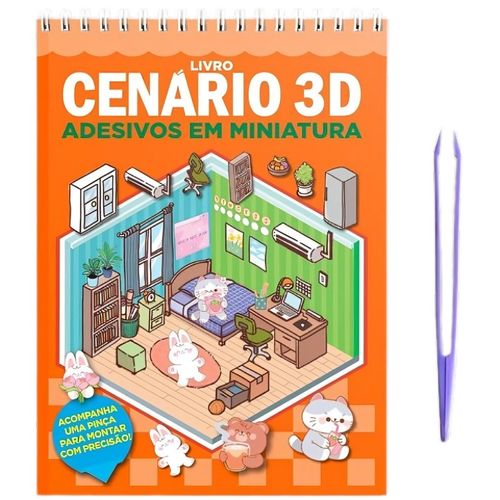 livro cenário 3d - adesivos em miniatura - capa laranja