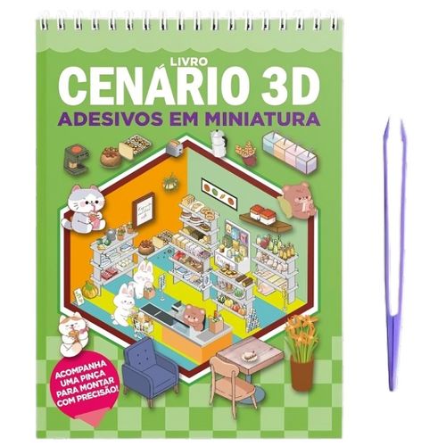 livro cenário 3d - adesivos em miniatura - capa verde