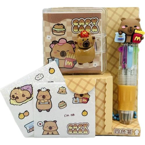 kit caderno mini com caneta e adesivos capivara