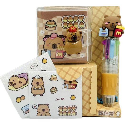 kit caderno mini com caneta e adesivos capivara kit caderno mini com caneta e adesivos capivara
