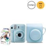 kit câmera instax mini 12 azul pack 10 fotos mermaid e bolsa