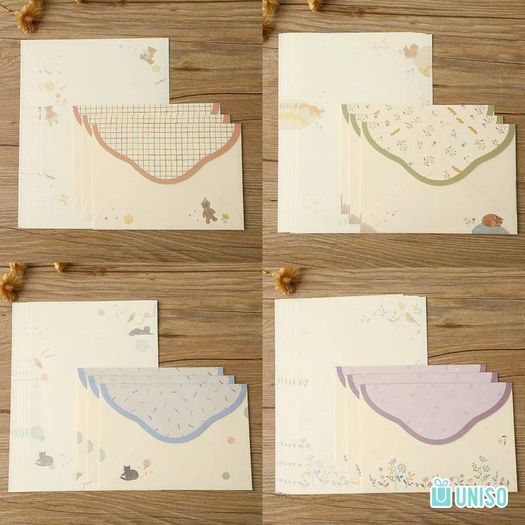 kit 6 papéis de carta e 3 envelopes animais