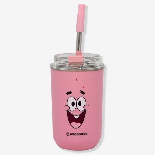 copo 300ml neo patrick estrela com canudo inox tampa copo 300ml neo patrick estrela com canudo inox tampa