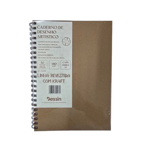 caderno de desenho artístico 50 folhas kraft 180g sketchbook a4