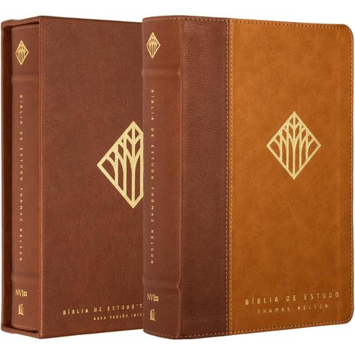 bíblia de estudo thomas nelson nvi - capa marrom - com caixa luxo