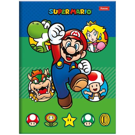 caderno linguagem brochura 80 folhas mario bros
