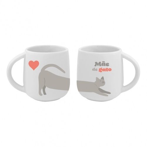 caneca cerâmica 300 ml com 2 peças mãe de gato
