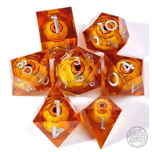kit de dados nucleo liquido - ambar com olho - covil do jabuti