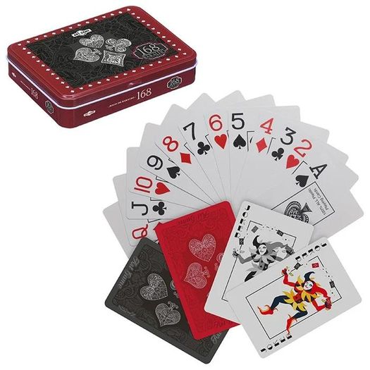 jogo de cartas baralho estojo lata 108 cartas