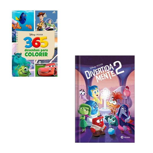 kit 365 desenhos para colorir pixar + livro de histórias divertida mente 2