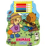 animais amigos: colorir com adesivos e canetinhas