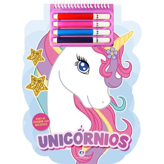 unicórnios: livro de colorir com adesivos e canetinhas