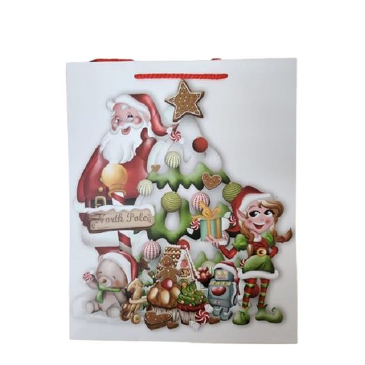 sacola para presente de papel natal noel média 26x32x10cm