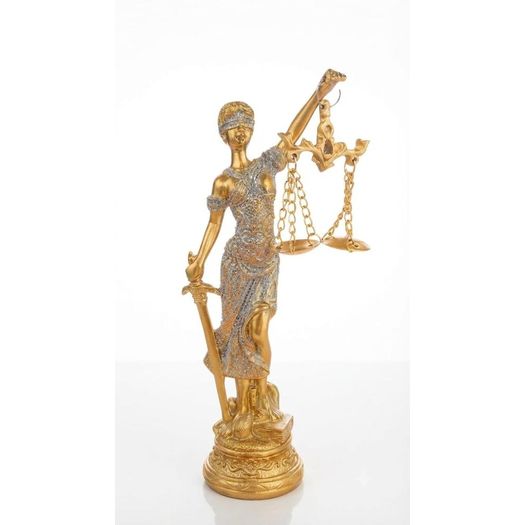 dama da justiça resina dourada e prata 20cm
